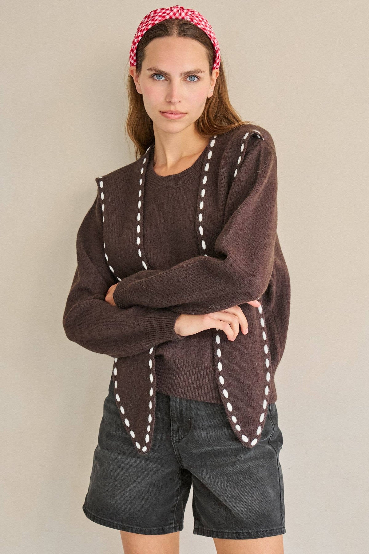 STITCH DETAIL SCARF KNIT SWEATER