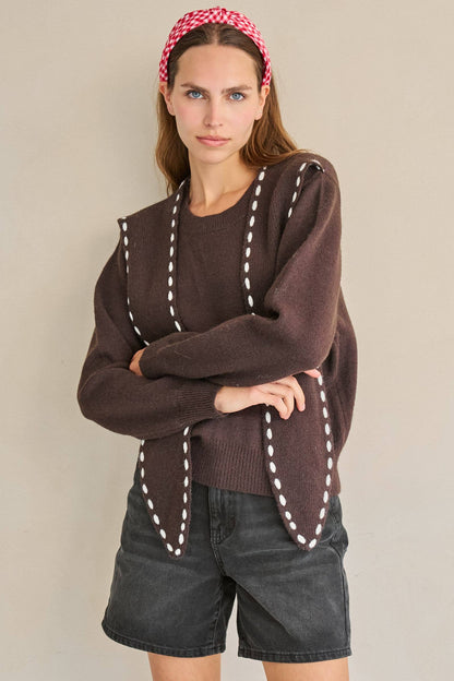 STITCH DETAIL SCARF KNIT SWEATER