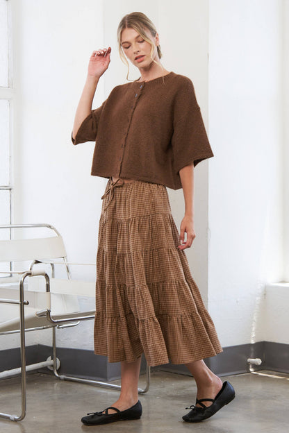 Caramel Gingham Elastic Waistband Skirt - Multiple Colors