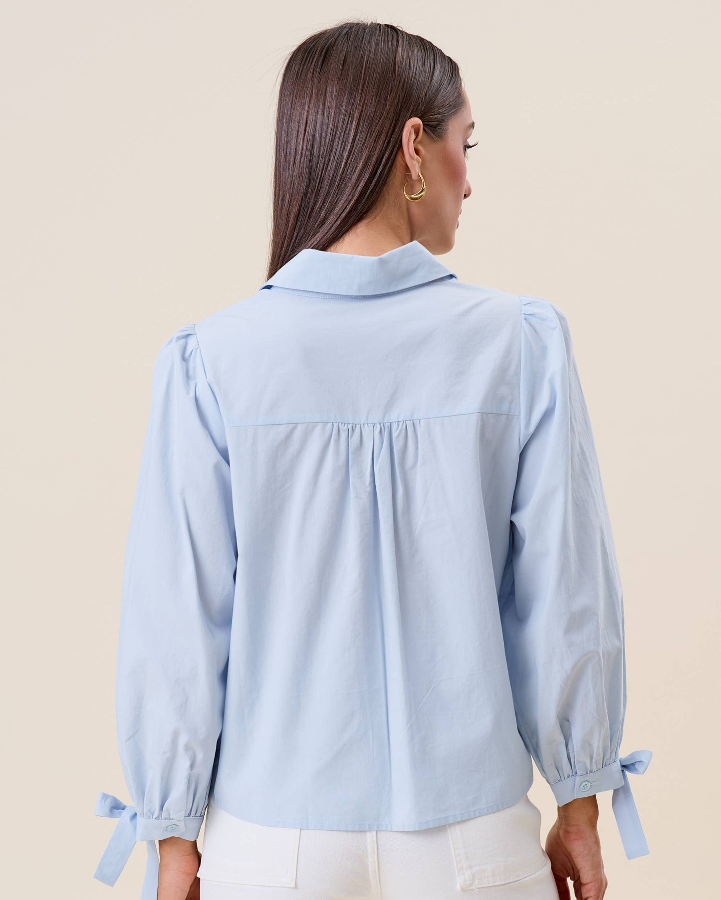 Blue Bow Sleeve Collar Blouse