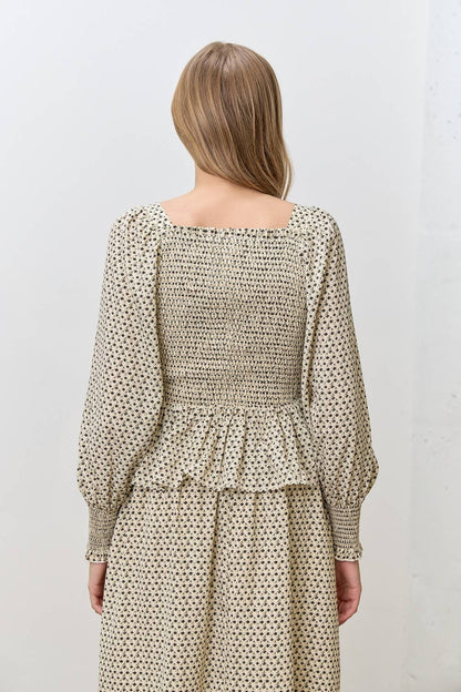 PRINTED SMOCKED BODICE TOP & SKIRT SET