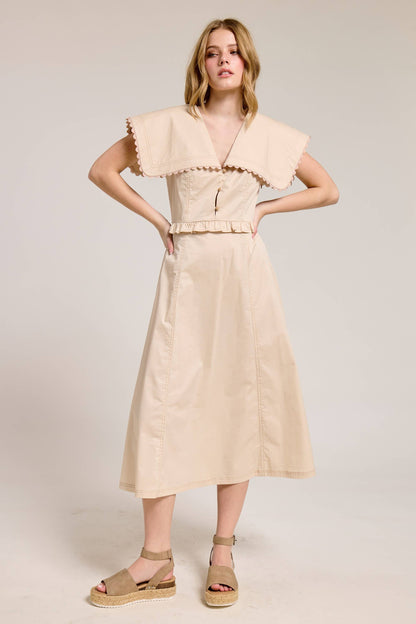 Oversized Collar Scallop Trim Midi Dress