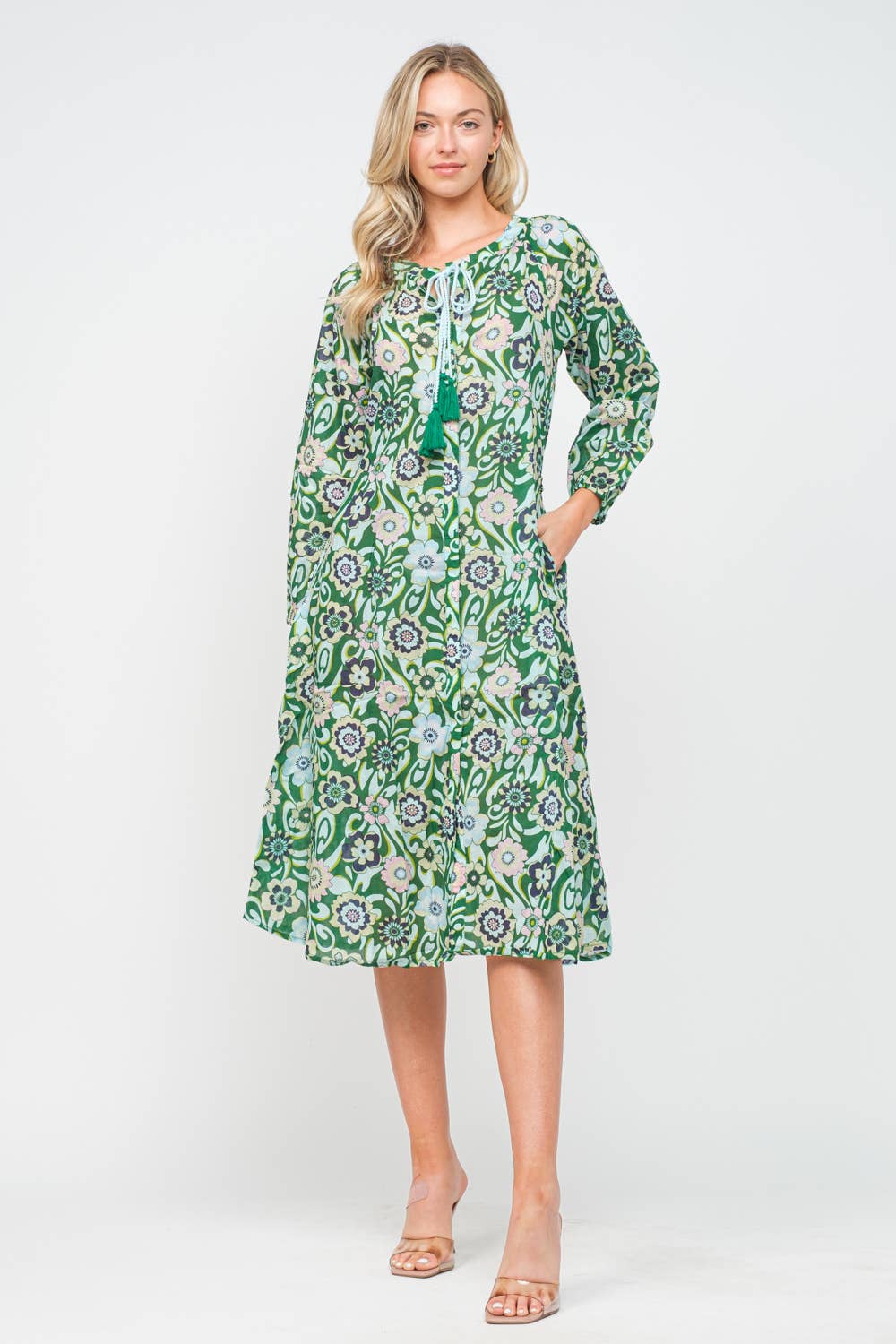 Green Floral Cotton Printed Dress - PRE ORDER