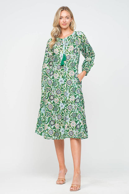 Green Floral Cotton Printed Dress - PRE ORDER
