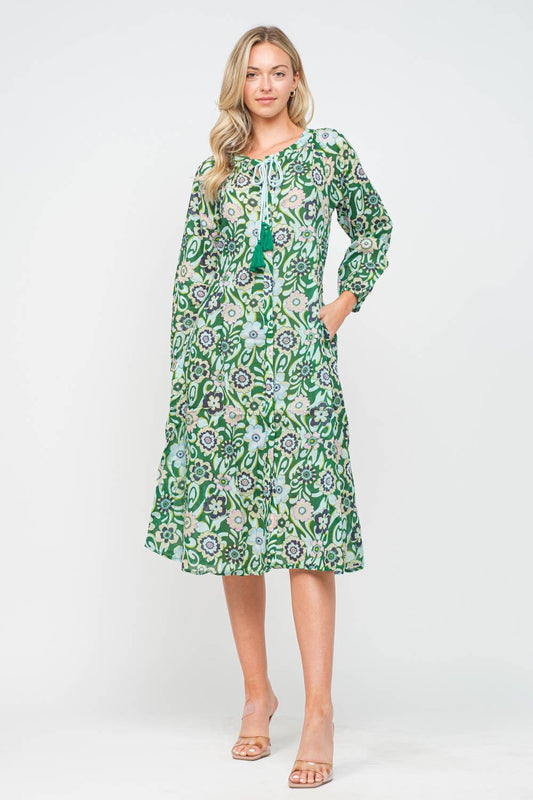 Green Floral Cotton Printed Dress
