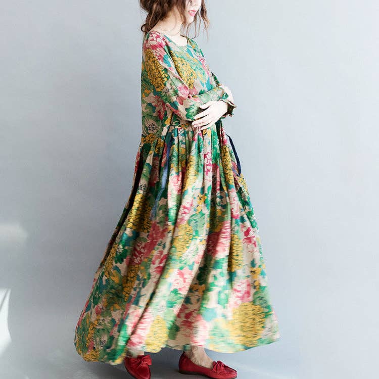 Relaxed Cotton Floral Loose Midi Dress