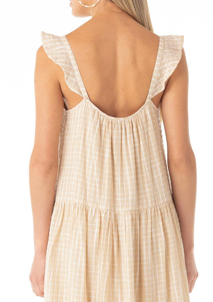 Plaid Ruffled Strap Scoop Neck Tiered Midi Dress
