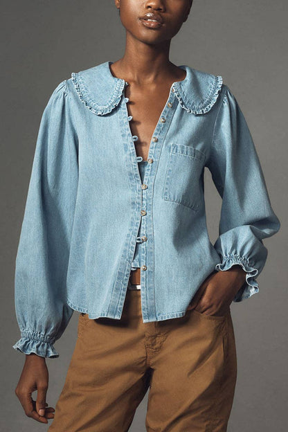 Button-Front Collared Blouse