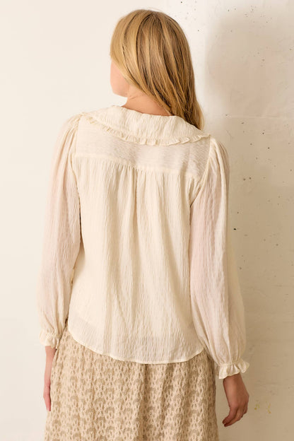 LONG SLEEVE BUTTON UP W ROUND COLLAR CREAM BLACK MULTI COLORS