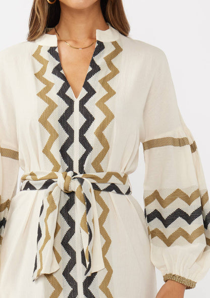 Blouson Sleeve Tiered Maxi Dress with Waist Tie