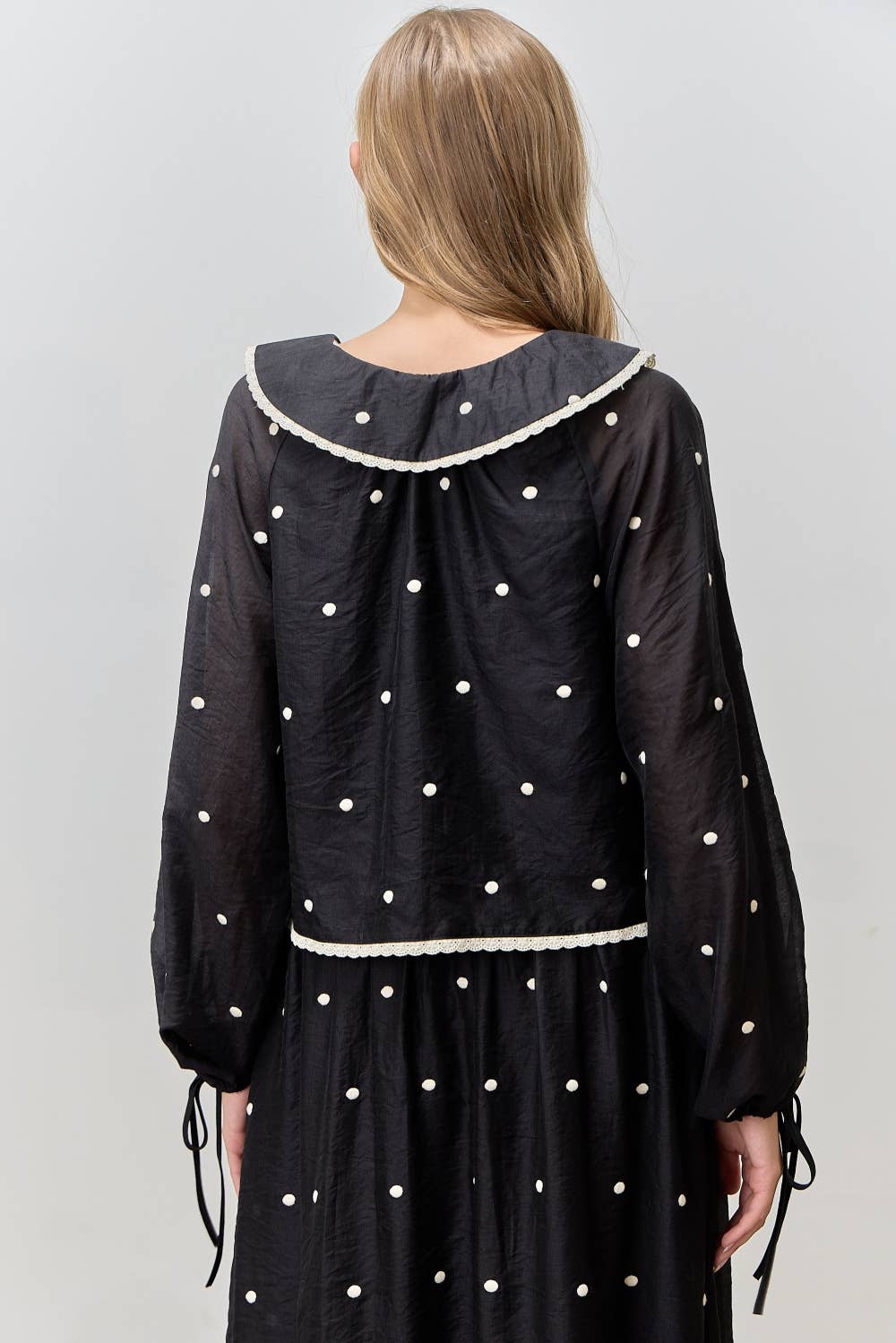 DOT OVERSIZE BABYDOLL BIG COLLAR BLACK WHITE BLOUSE TOP