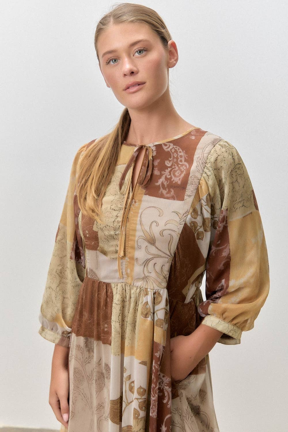 PATCHWORK PRINT MIDI DRESS
