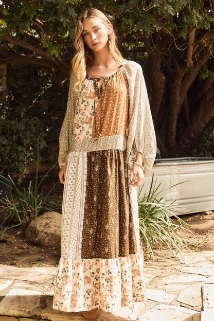 Mixed Floral Print Tiered Midi Dress