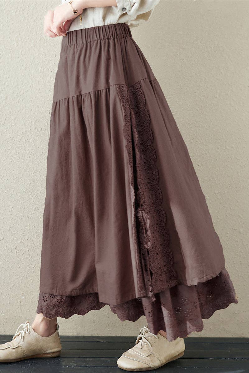 Tiered Elastic Waist Midi Skirt