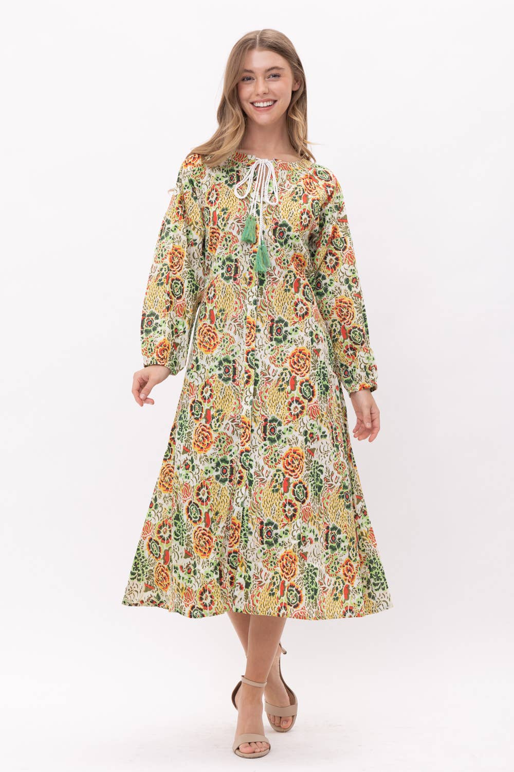 Yellow Floral Cotton Midi Dress - PRE ORDER