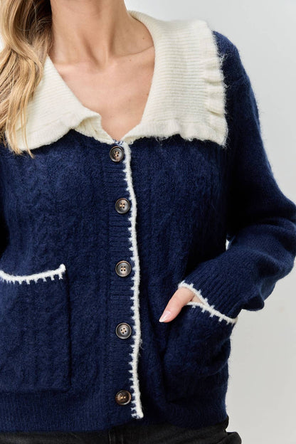 COLLAR BUTTON UP KNIT SWEATER