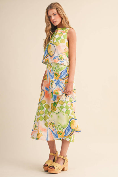 FLORAL PRINT CROP TANK AND MIDI SKIRT SET - MULTIPLE COLORS