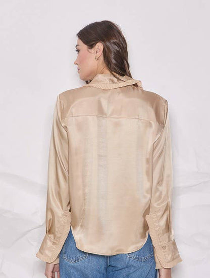 Pleated Collar Satin Shirt