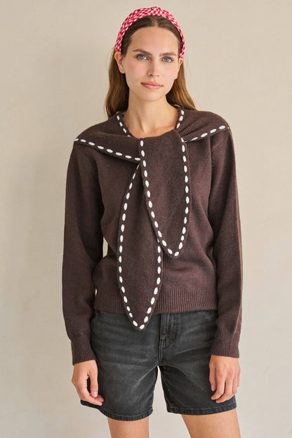 STITCH DETAIL SCARF KNIT SWEATER