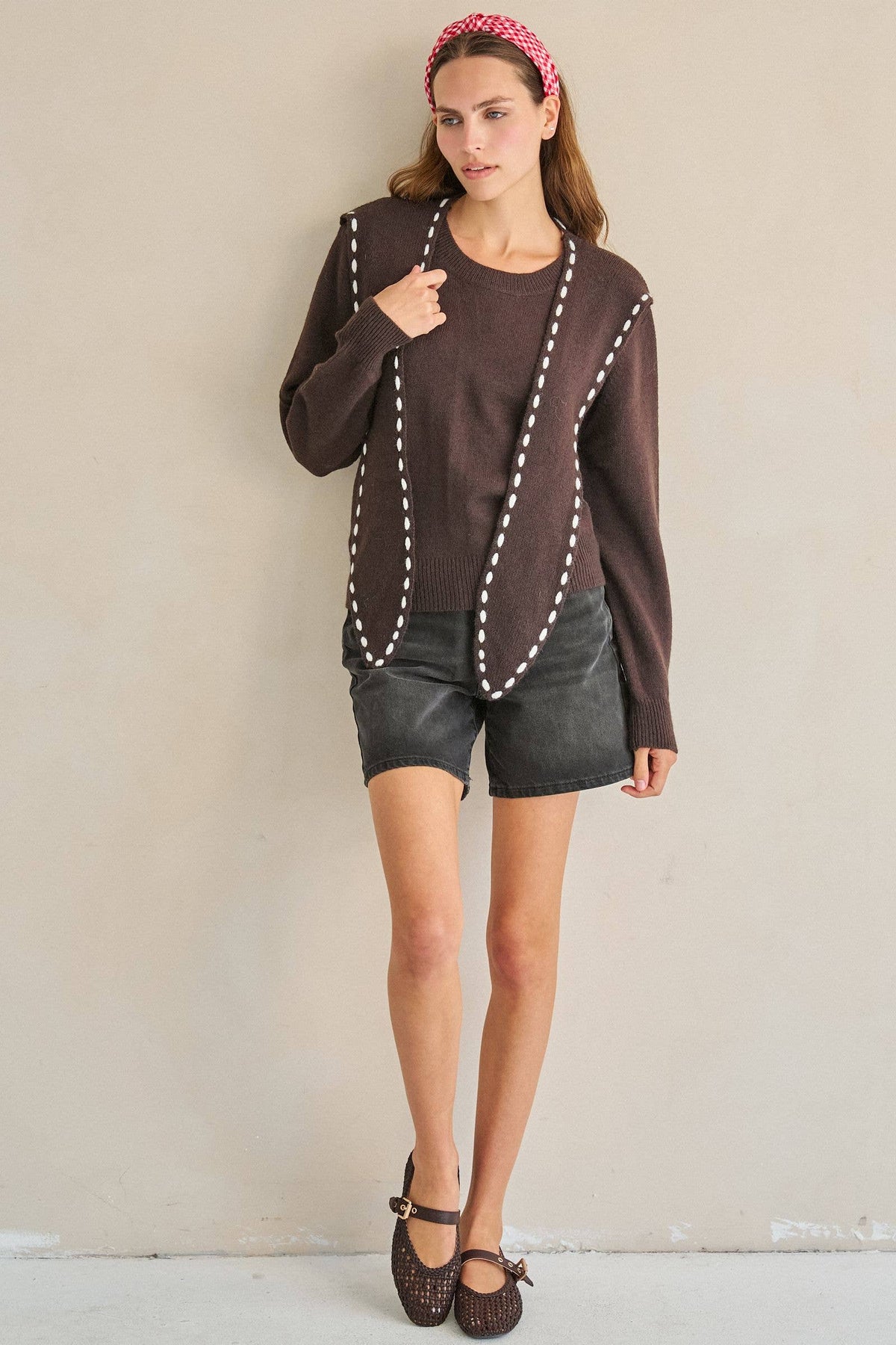 STITCH DETAIL SCARF KNIT SWEATER
