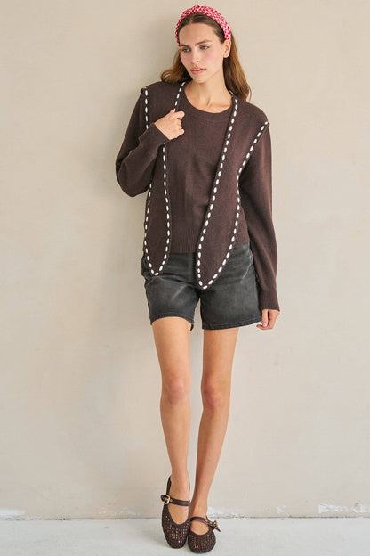 STITCH DETAIL SCARF KNIT SWEATER