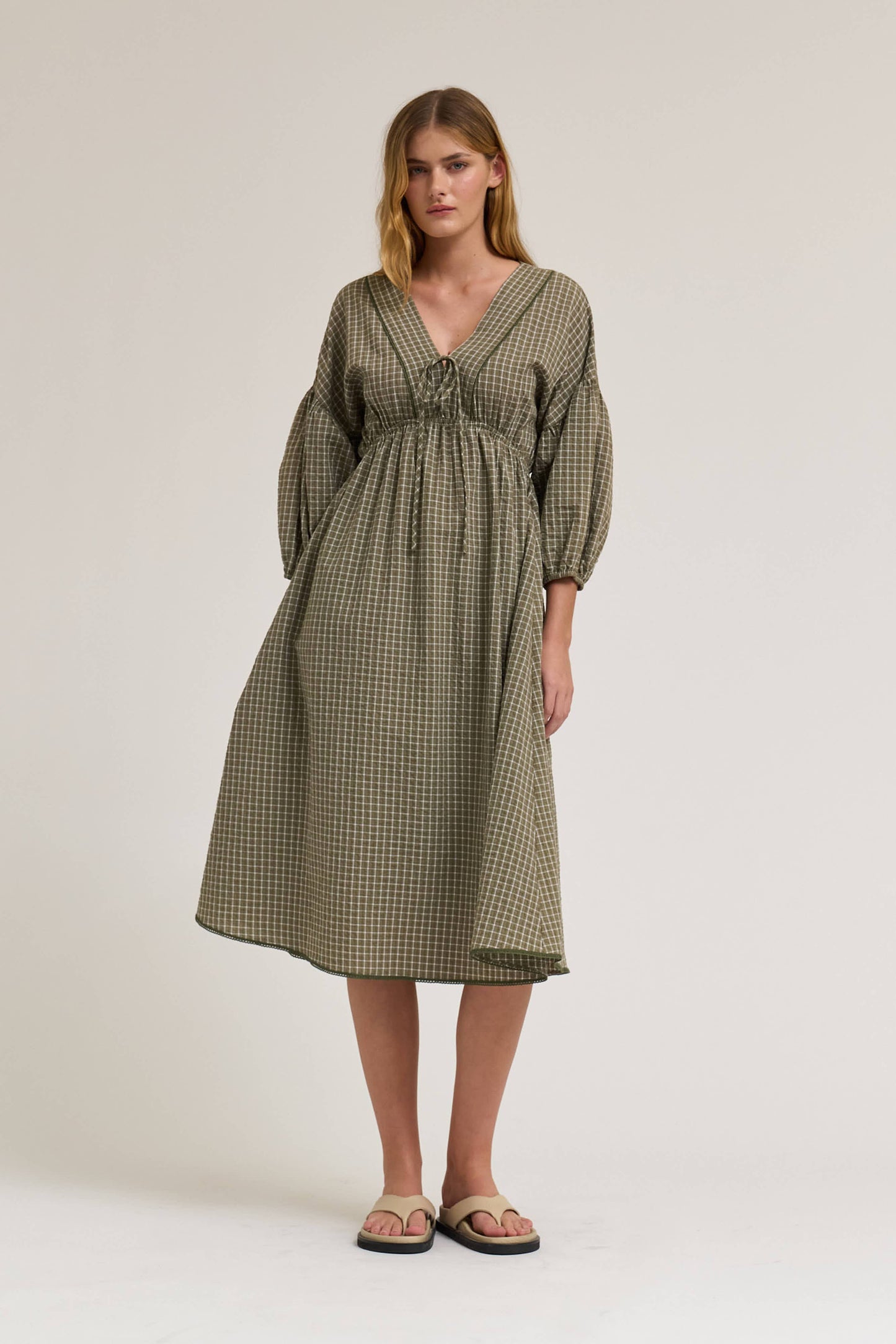 Gingham Plaid Midi Dress - Multiple Colors