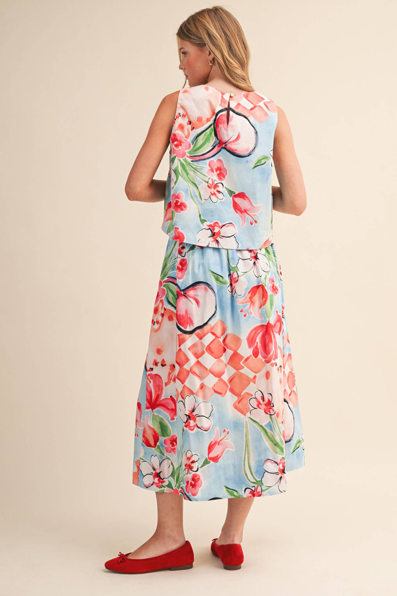 FLORAL PRINT CROP TANK AND MIDI SKIRT SET - MULTIPLE COLORS