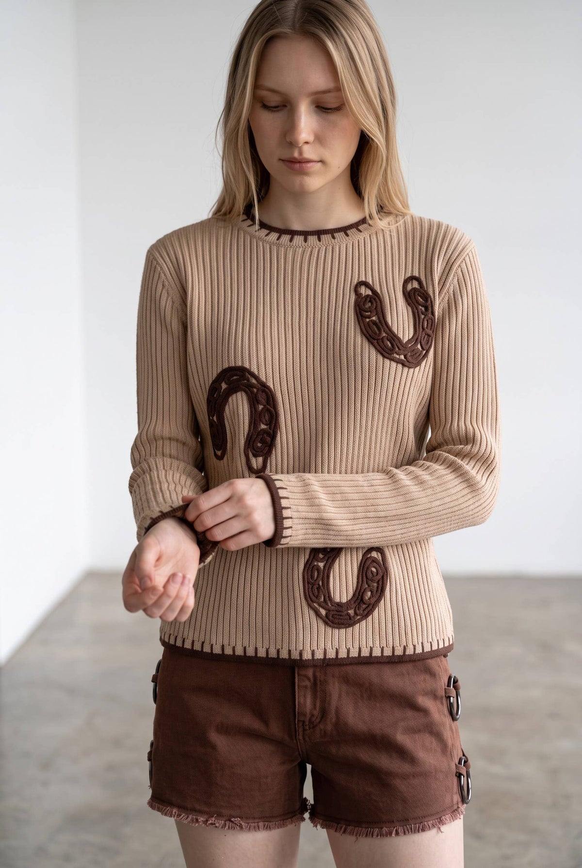 Western Horseshoe Ribbed Sweater