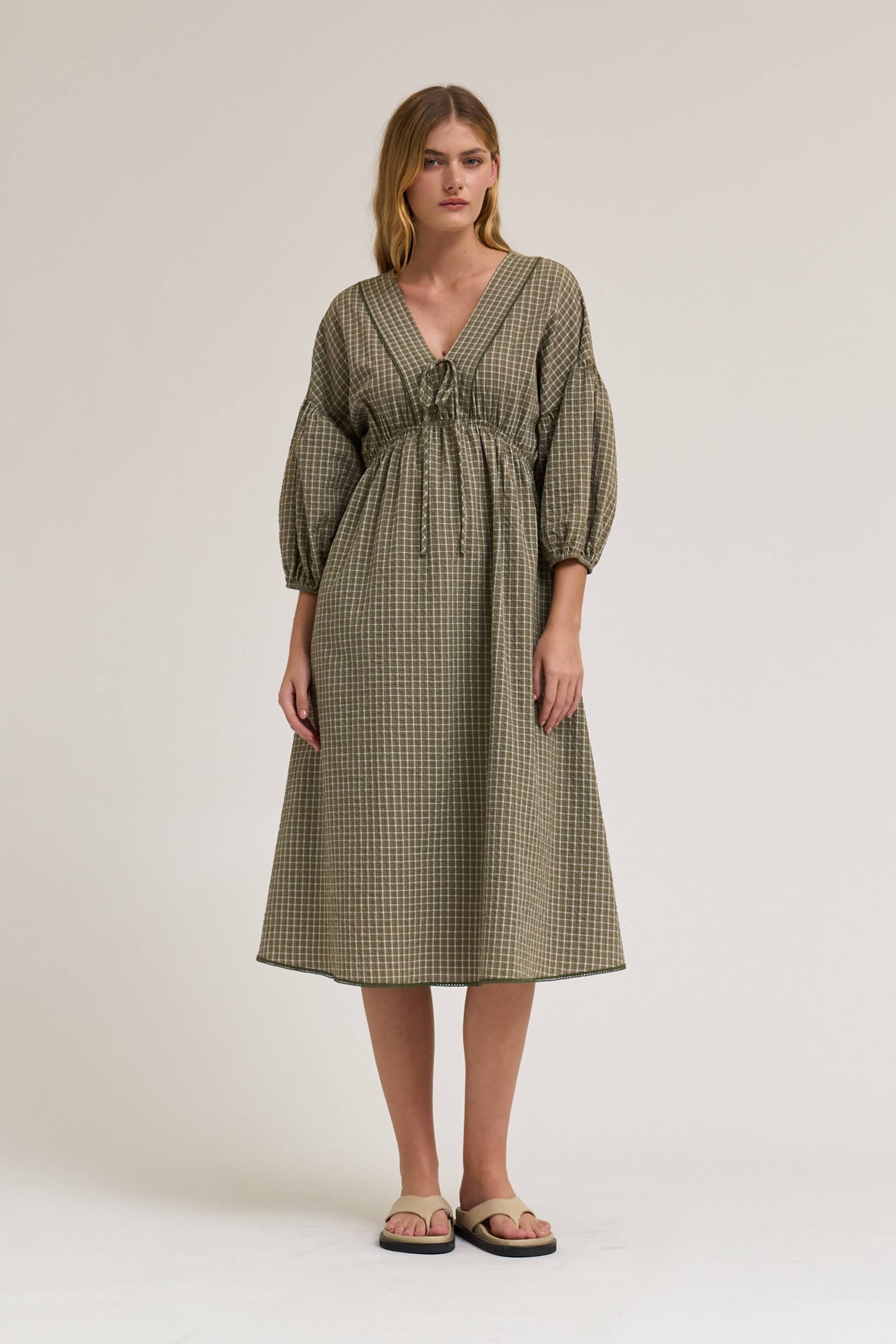 Gingham Plaid Midi Dress - Multiple Colors