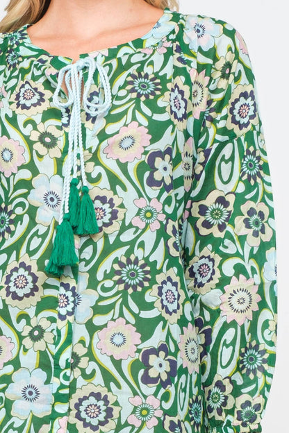 Green Floral Cotton Printed Dress - PRE ORDER