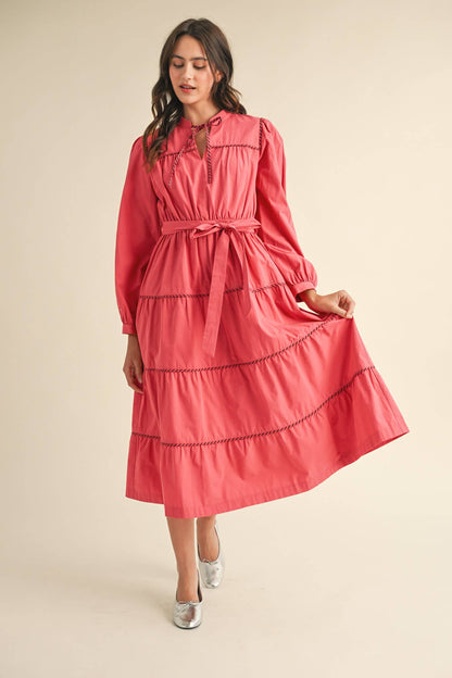 CONTRAST TIERED MIDI DRESS