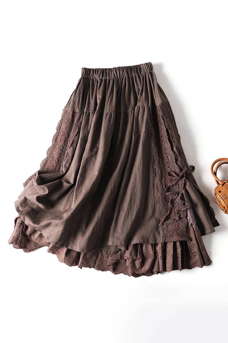 Tiered Elastic Waist Midi Skirt