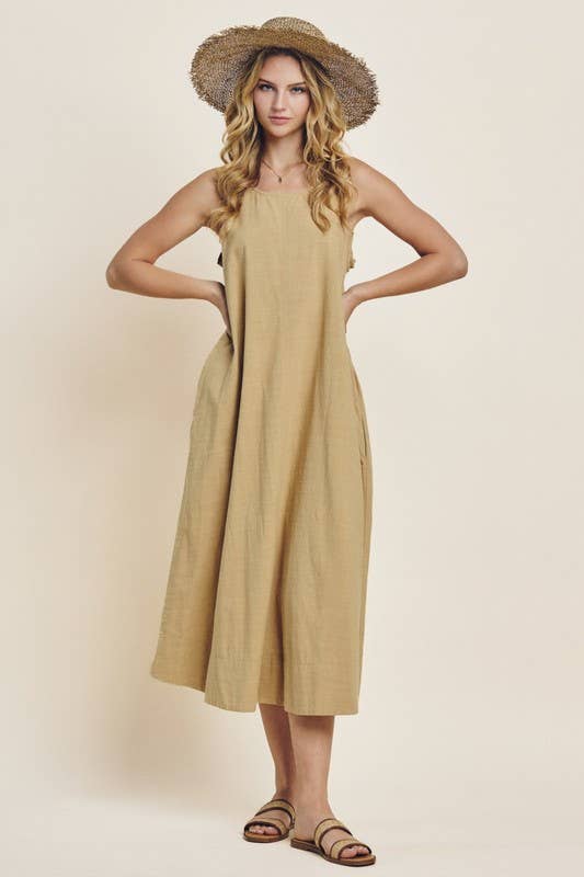 Washed Solid Cotton Midi Dress - PRE ORDER
