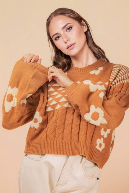 Oversized Balloon Sleeve Graphic Knit Sweater