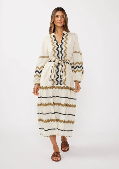 Blouson Sleeve Tiered Maxi Dress with Waist Tie