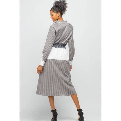 Pattern Blocked Dress with Drawstring