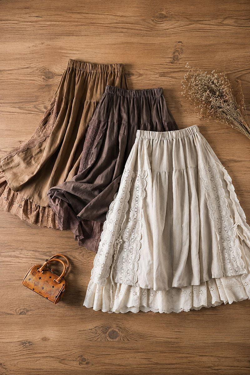 Tiered Elastic Waist Midi Skirt