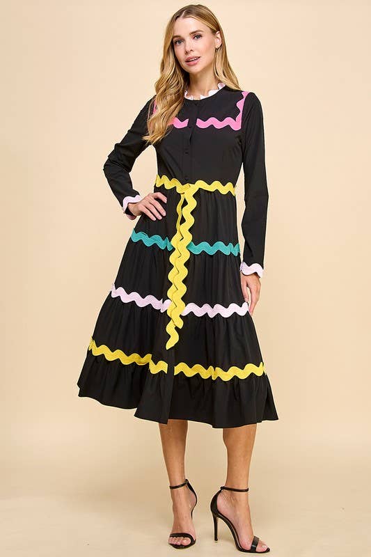 Colorful Ric Rac Detail Midi Dress