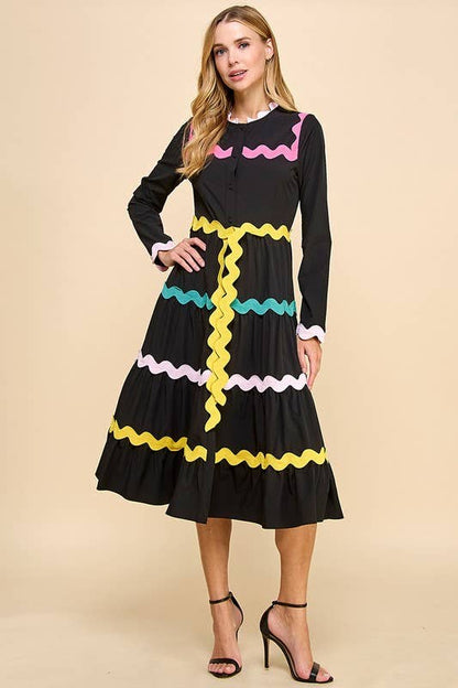 Colorful Ric Rac Detail Midi Dress
