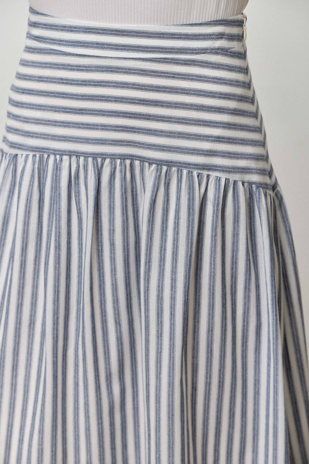 STRIPED COTTON TOP MIDI SKIRT SET NAVY