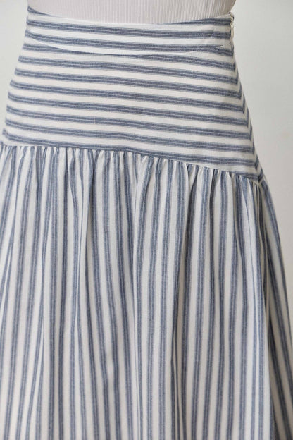 STRIPED COTTON TOP MIDI SKIRT SET NAVY