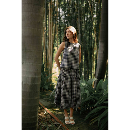 GINGHAM PRINTED PIN TUCK DETAIL MIDI SKIRT - PRE ORDER