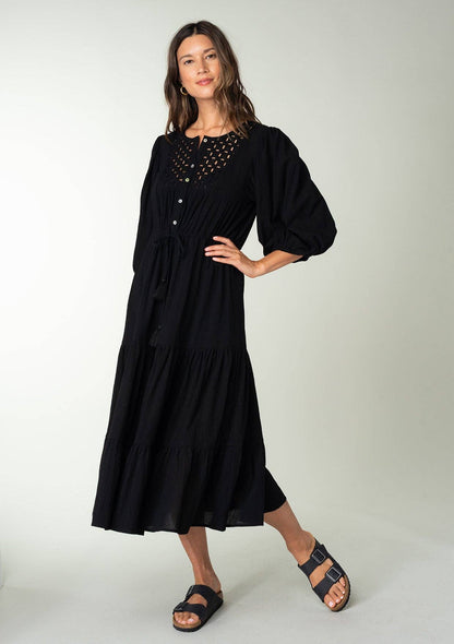 Boho Chic Cotton Gauze Balloon Sleeve Midi Dress