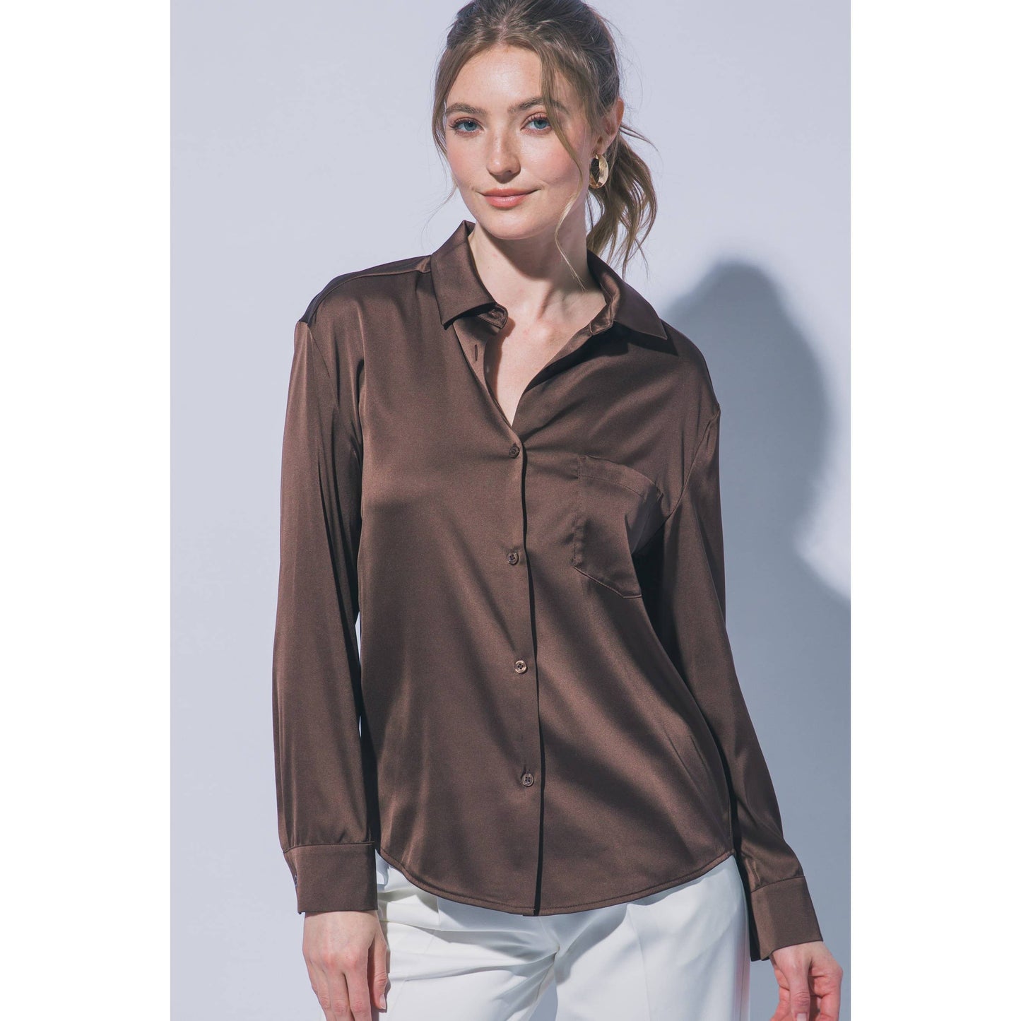 Satin Button-Down Shirt