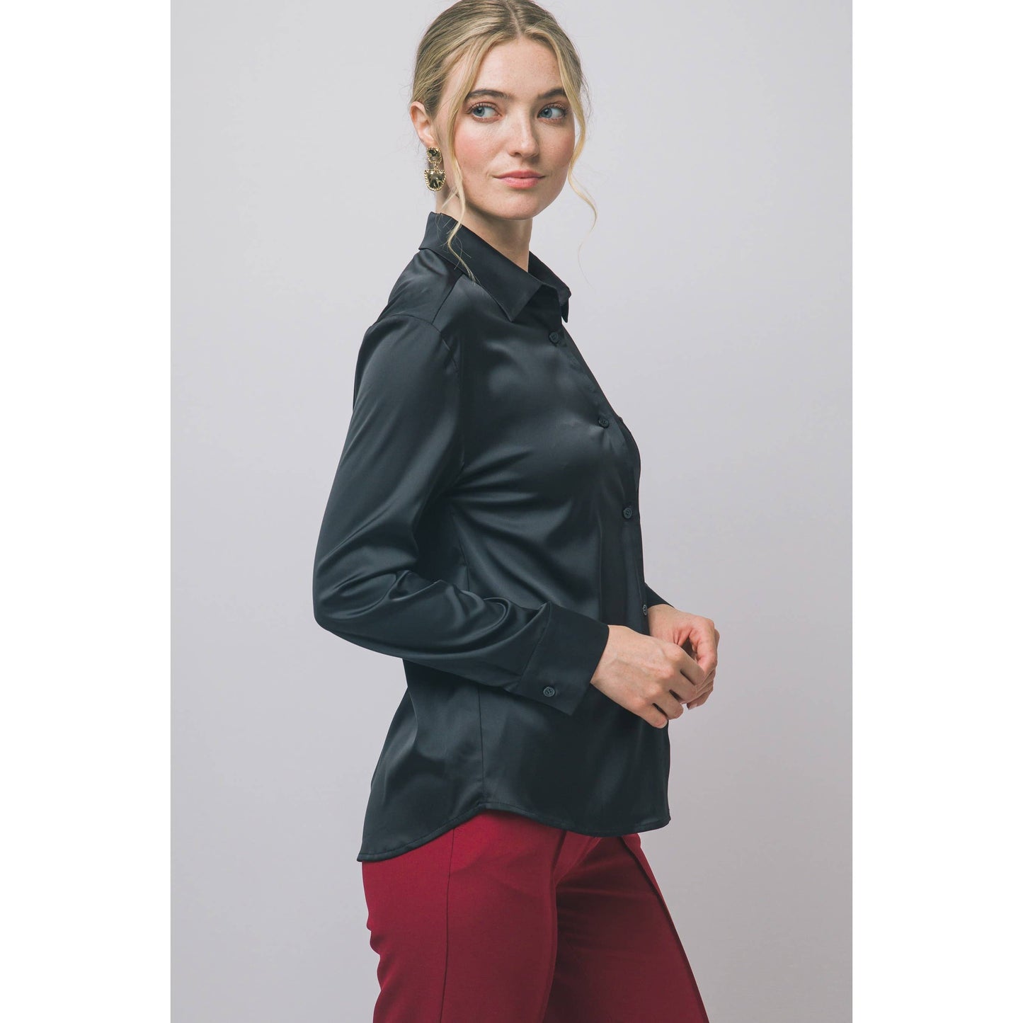 Satin Button-Down Shirt