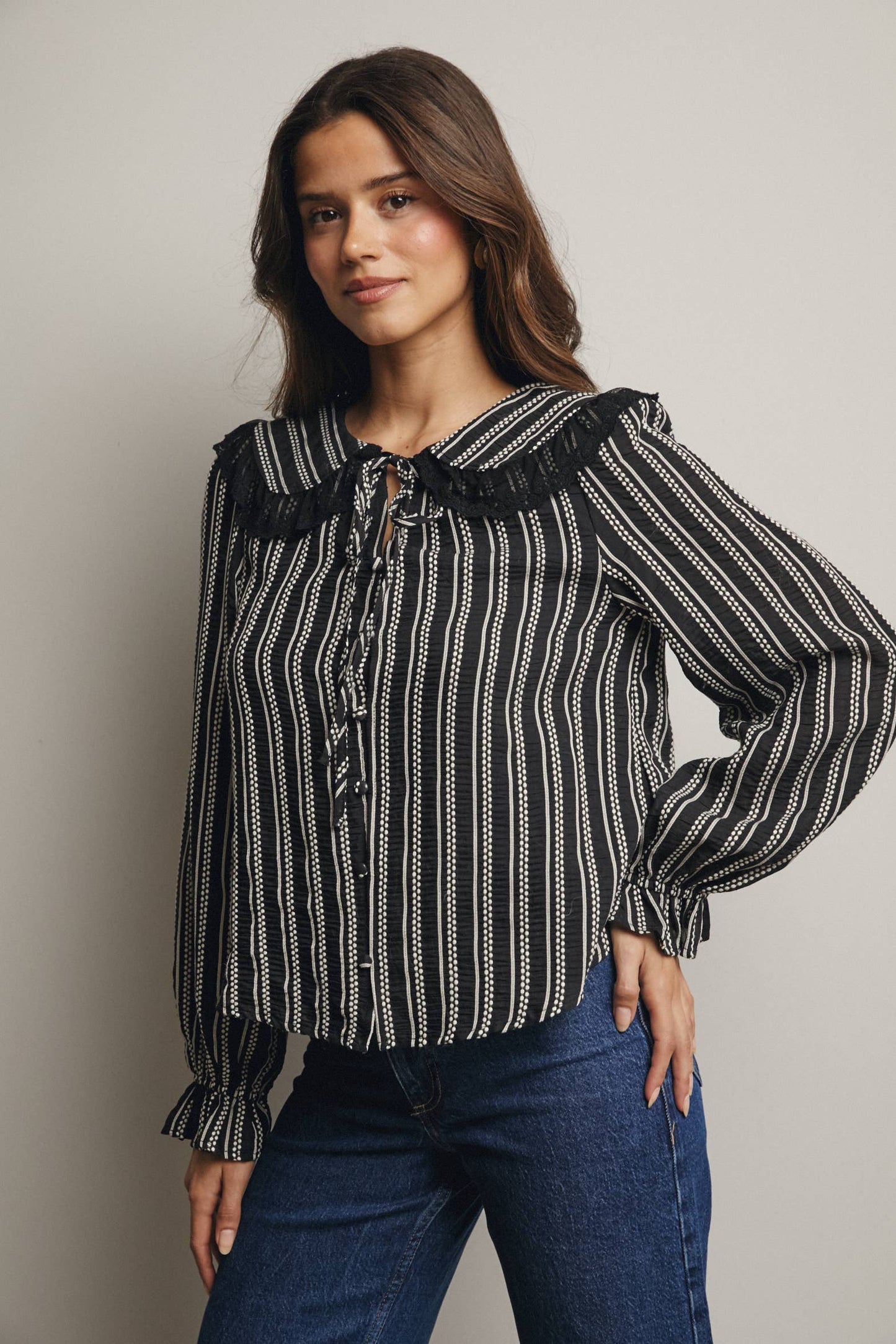 Embroidered Collar Textured Blouse