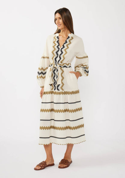 Blouson Sleeve Tiered Maxi Dress with Waist Tie