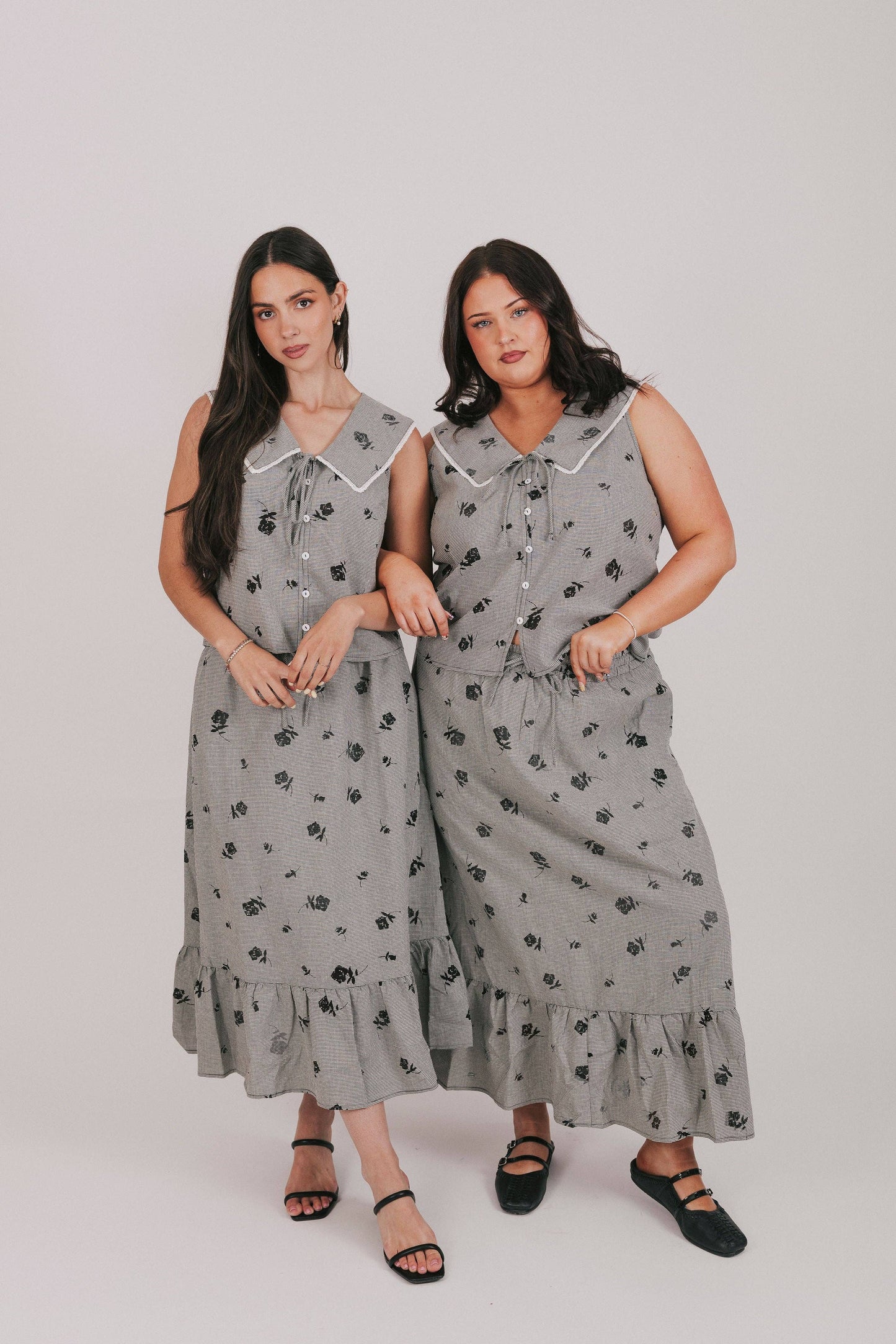 Black Gray Floral Essential Bloom Top and Skirt Set