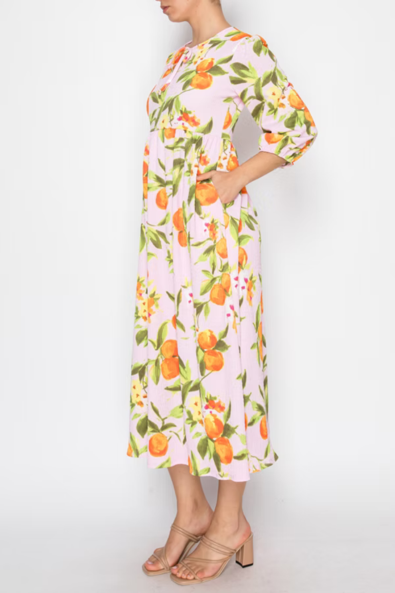 ORANGE MIDI DRESS ROUND NECKLINE