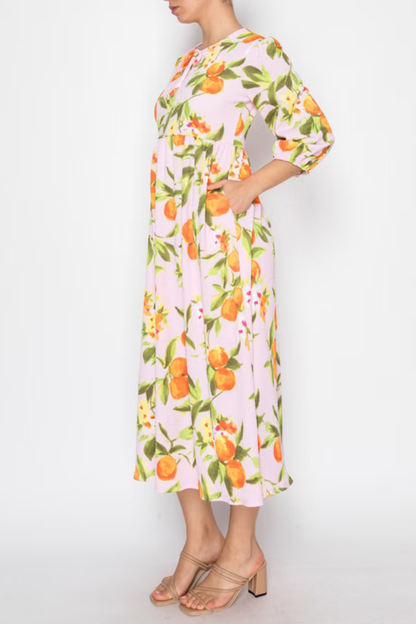 ORANGE MIDI DRESS ROUND NECKLINE